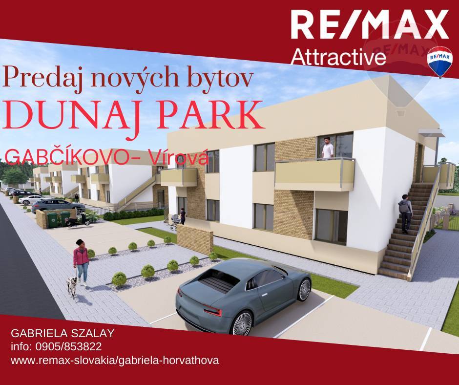 Predaj: NOVÉ BYTY- DUNAJ PARK, GABČÍKOVO, so záhradkou, okres Dunajská Streda