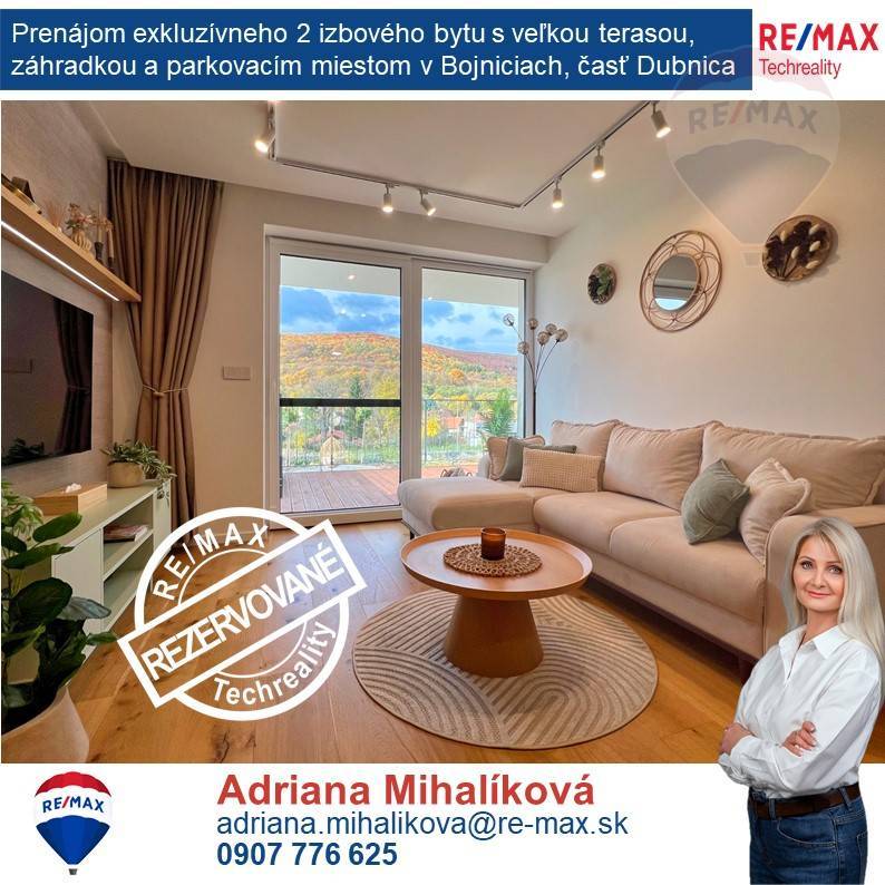 Prenájom exkluzívneho 2 izbového bytu s veľkou terasou, záhradkou a parkovacím miestom v Bojniciach