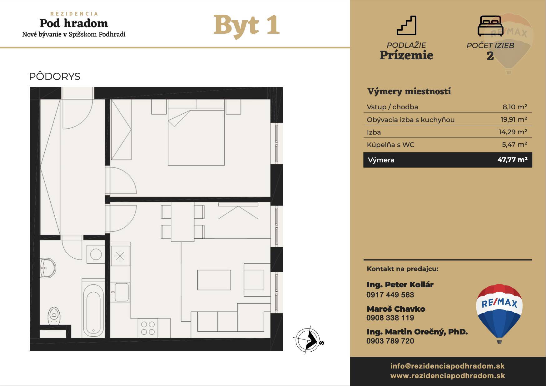 2 izbový byt na predaj, novostavba, projekt Rezidencia Pod Hradom