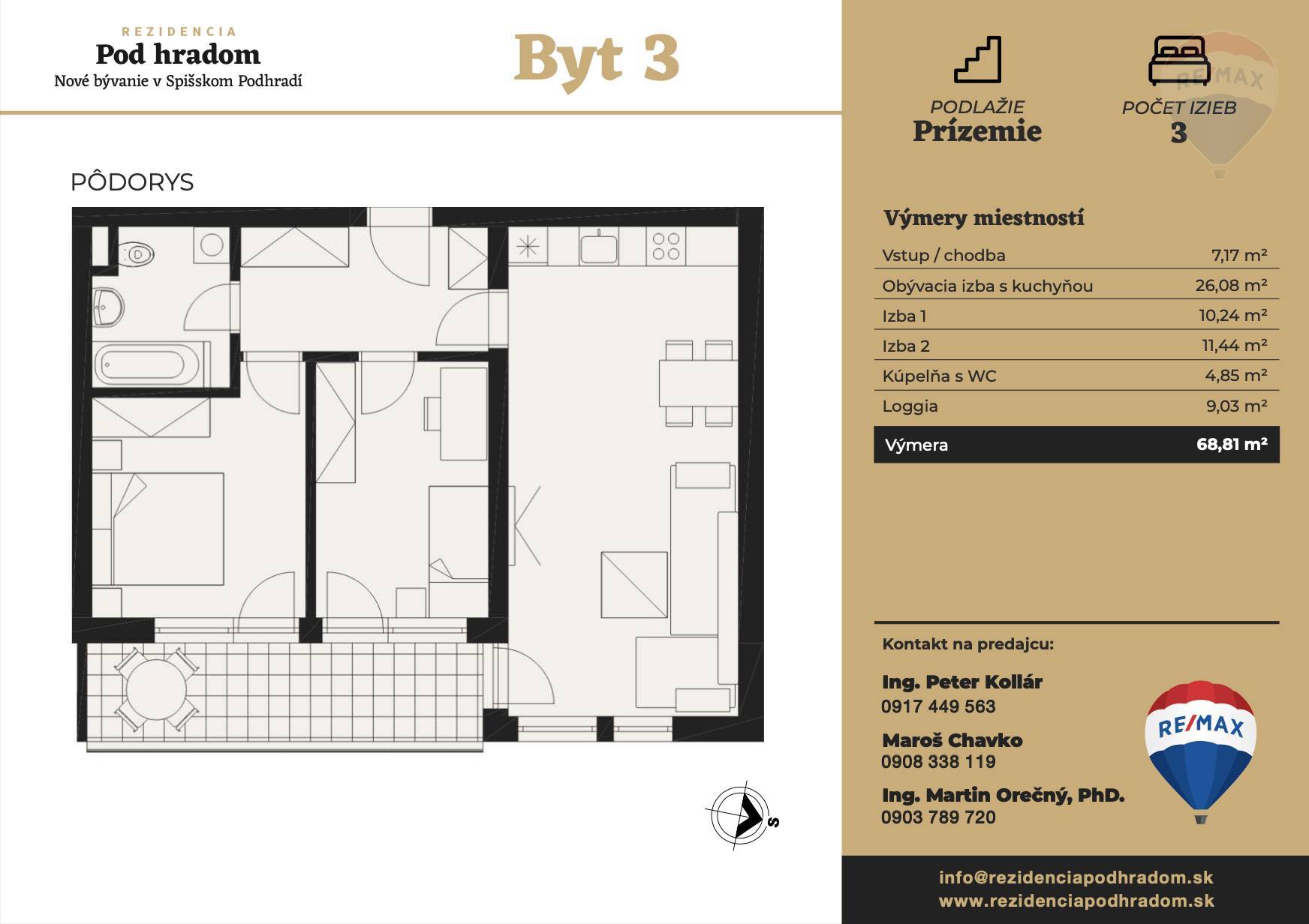 3 izbový byt na predaj, novostavba, projekt Rezidencia Pod Hradom
